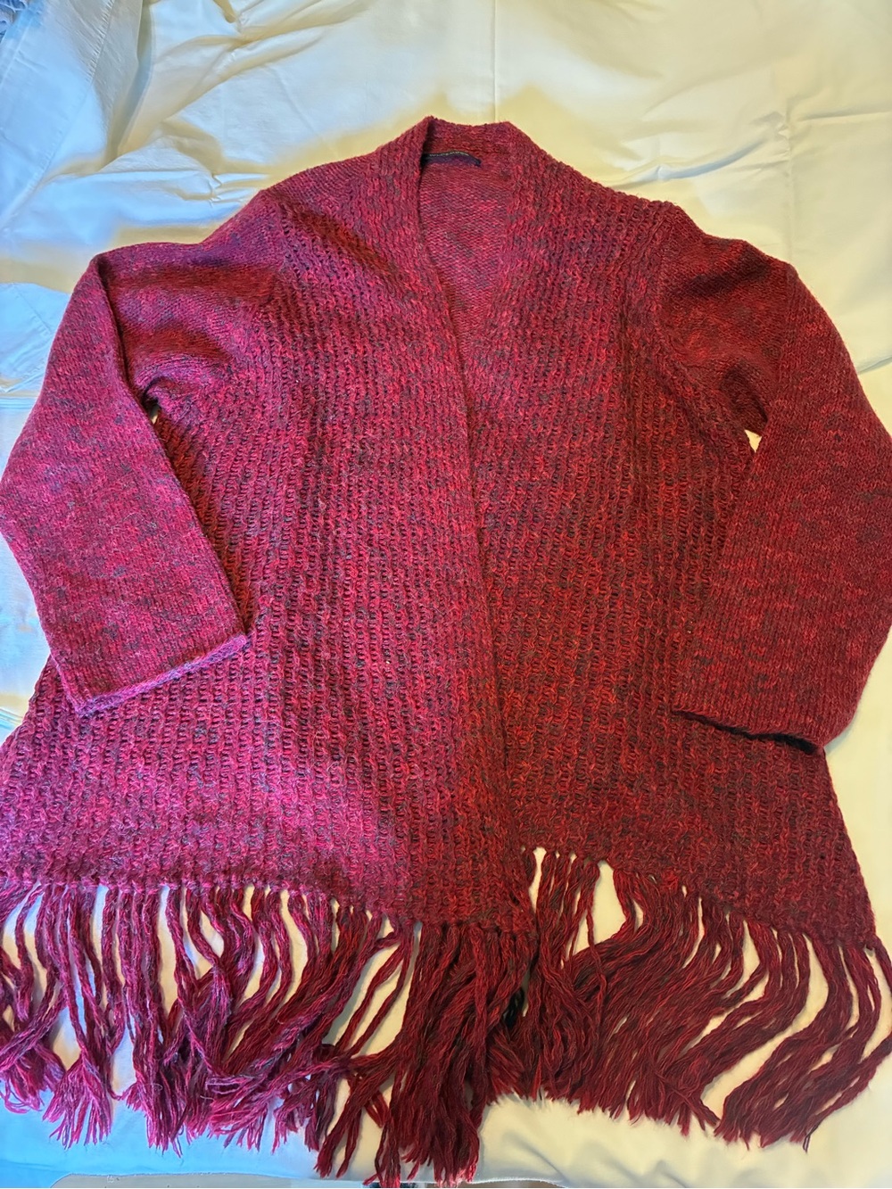 Women’s Open Front Fringe Cardigan Sweater - Red
